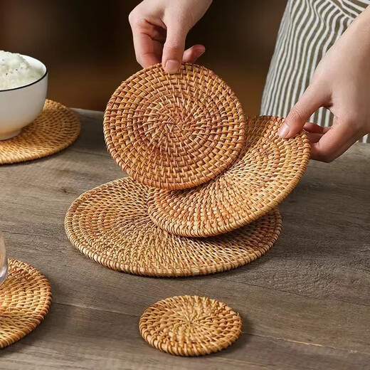 Wen Shiou rattan insulation mat tea mat water cup woven anti-scald casserole mat dining table plate mat ancient weaving Vietnamese autumn rattan mat 8cm