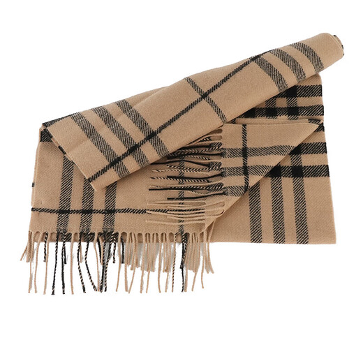 Burberry (BURBERRY) scarf Burberry scarf plaid printed tassels wool velvet scarf same style for men and women couple model camel 80942811 210*45CM