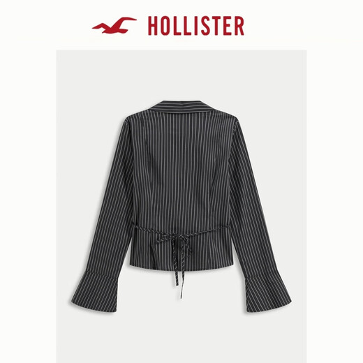 HOLLISTER25 new autumn and winter Y2K hot girl striped poplin bell sleeve shirt women's 340-5490 charcoal gray striped XS (160/80A)