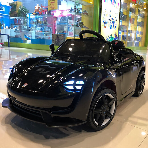 AiTong children's electric car 4-wheel toy car with remote control 1-3-4 years old can sit on and swing children's car birthday gift time-keeping, comfortable and painted black, two-wheel drive 12V small battery leather seat