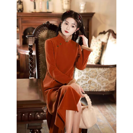 Chuangqi Pan Clothing 50% off cheongsam new Chinese style winter plus velvet thickening long winter style 2025 new women's long-sleeved toasting suit new Shishi Ruyi plus velvet thickening XL