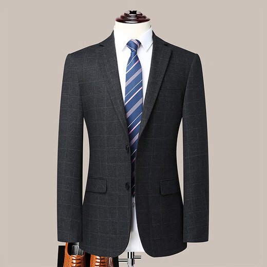 BOSS business casual woolen suit men's autumn and winter high-end all-wool plaid men's suit jacket gray XL 180 suitable for 140-155 Jin Jin equals 0.5 kg
