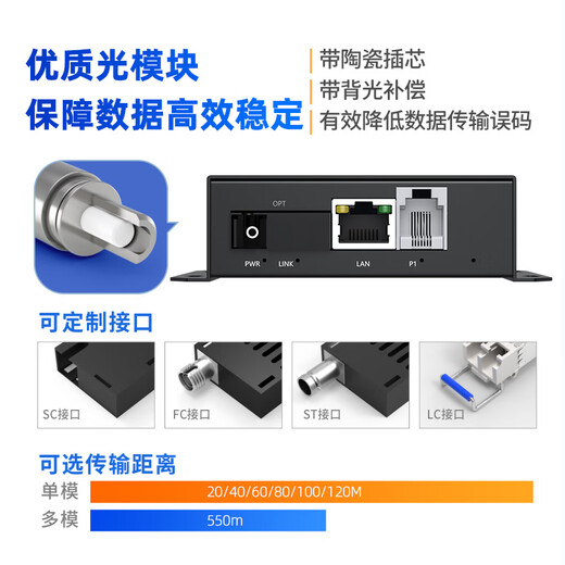 Huigu Telephone optical transceiver 1-channel telephone + 1-channel 100M network PCM voice optical transceiver Telephone optical fiber transceiver extender SC interface HG-811P1E