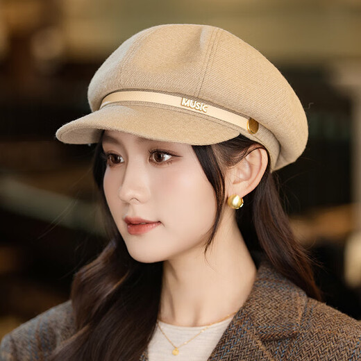 Jimmy Leaf Beret Autumn and Winter Hat Women's Versatile Face-Showing Small Octagonal Hat Outdoor Leisure Windproof Newsboy Hat Coffee One Size Head Circumference 55-58CM