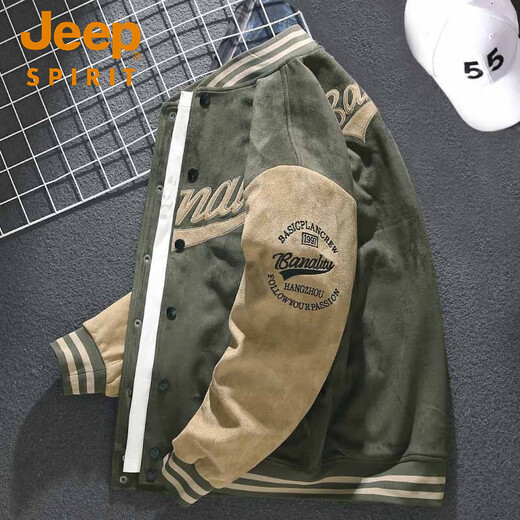 JEEP SPlRlT jacket men's spring and autumn American new baseball uniform men's autumn high street loose plus fat large size pilot jacket B11 green (too large, the letters are a bit off) XL