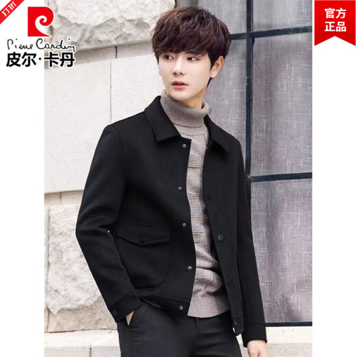 Pierre Cardin wool short coat men's coat autumn and winter woolen jacket thickened lapel British style double-sided velvet jacket coffee color high quality XL recommended 130-150Jin Jin equals 0.5 kg
