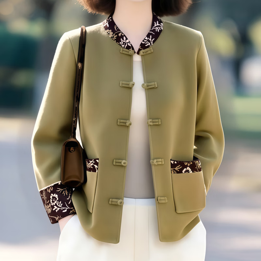 Suding women's original brand flagship store 2025 new fashion new Chinese style contrasting jacquard jacket autumn pea green M