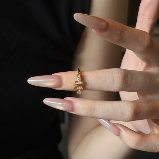 Zhou Dalong Double T Moissanite Gold Ring 999 Pure Gold Ring Women's Ring T Ring Small Weight Jewelry Birthday Gift 19# Net Gold Weight Approximately 1.5 Grams Refund More