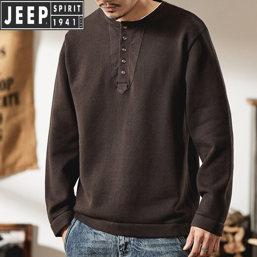 JEEP SPIRIT Jeep high-end heavyweight long-sleeved sweater men's winter loose sweater tough guy Henry collar bottoming shirt top warm classic coffee XL 135-150Jin Jin is equal to 0.5 kg