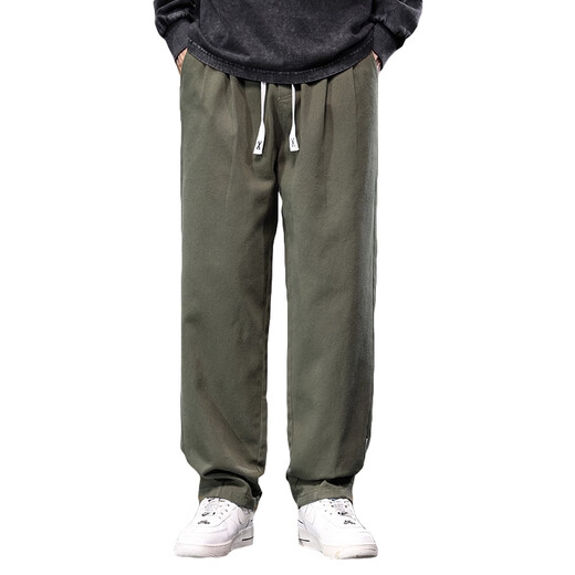 Jeanswest pants men's autumn and winter velvet thickened pure cotton casual pants American workwear loose wide-leg straight sports trousers 9208 military green XL (recommended 125-140 Jin Jin equals 0.5 kg)