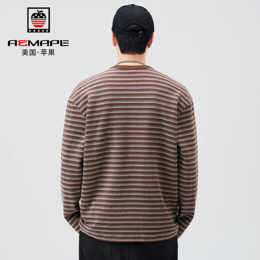 AEMAPE American Apple American retro 360g heavy cotton sweatshirt men's autumn new knitted striped sea soul sweater Henry Brown M 100-120Jin Jin equals 0.5 kg