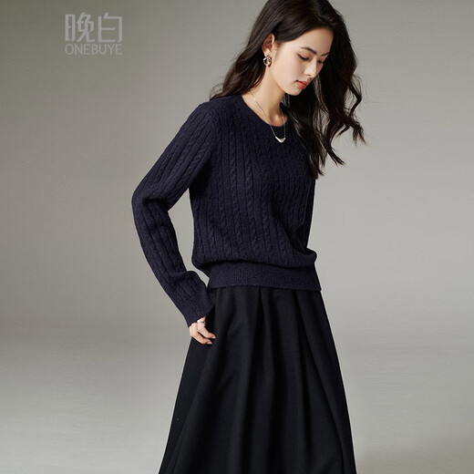 Late White Exclusive 2025 Autumn Fashionable Style Sweater Casual Cable Solid Color Pullover Sweater Women Royal Blue S