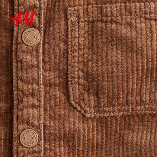 H&M children's clothing baby boy's shirt spring cotton corduroy inner Barn style shirt 1242563 light brown 90 90/52 (1.5-2Y)
