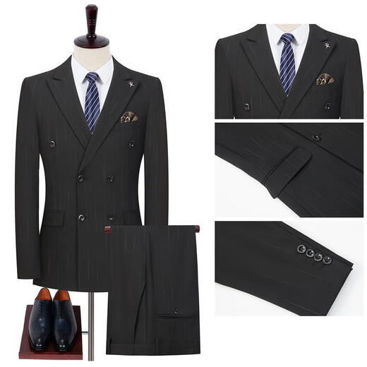 SUSTYLE high-end luxury brand high-end men's suit 2025 new professional versatile striped suit three-piece black three-piece suit gift box M recommended 115-130 Jin Jin equals 0.5 kg