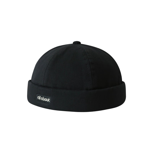 Trendy brand hats, yuppie street short-cut men's and women's hats, men's landlord's brimless hippie hats, Japanese hats, retro black, one size fits all (55-61cm) adjustable