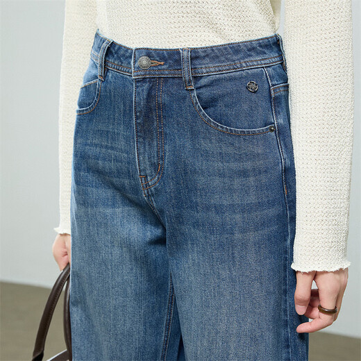 Chuyu Shaping Denim Chuyu 2025 Autumn New Retro Washed Loose Wide Leg Pants Stretch Slimming Versatile Pants Retro Blue 28