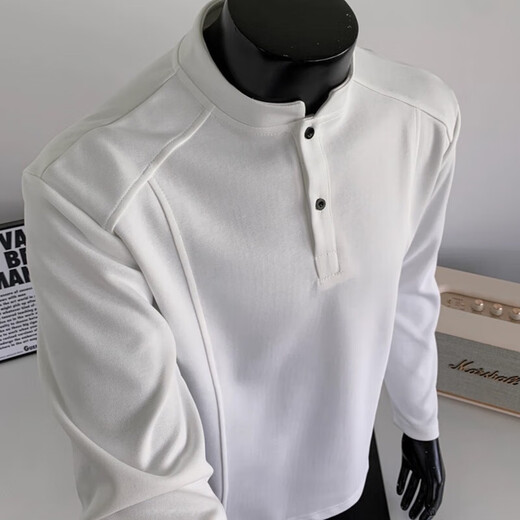 American Polo Henley shirt men's long-sleeved T-shirt spring and autumn trend cleanfit inner casual men's base sweatshirt YYT-CX81 Gray American Henley collar sweatshirt 3XL