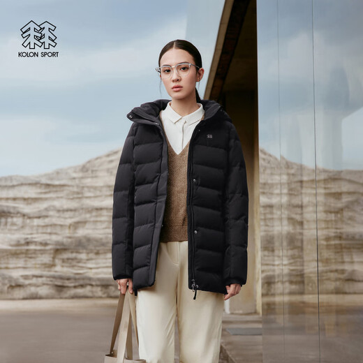 KOLON SPORT Commuting Down Jacket Windproof and Water-Repellent Women's Mid-weight Hooded Waist Goose Down Jacket