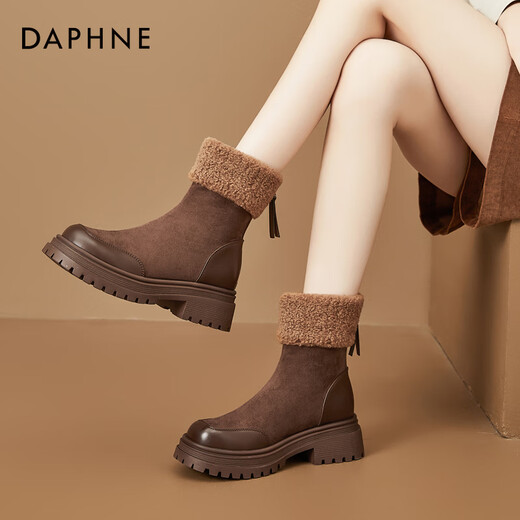 Daphne Martin boots women's winter retro thick-soled short boots lamb wool warm snow boots new cotton boots brown 37