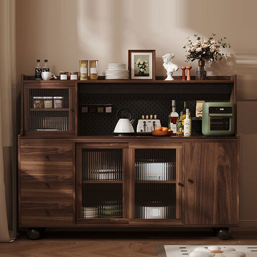 Four-bedroom house solid wood sideboard against the wall integrated storage cabinet coffee cabinet cabinet living room wine cabinet multi-functional tea cabinet storage cabinet walnut color length 160*width 40*height 132cm power track