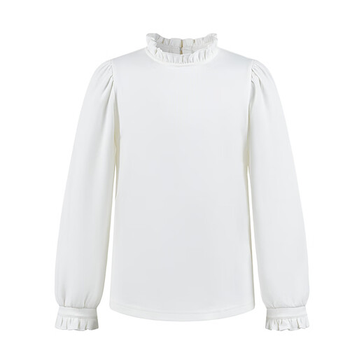 Little Naive girls long-sleeved T-shirt spring and autumn stand-up collar solid color fungus children's French inner top white 140