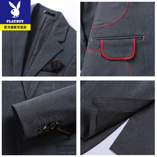 Playboy casual suit suit for men, Korean style slim fit high-end suit, full set of men's trendy jacket, handsome men's suit, mature black suit + trousers, one button M 165 recommended 90-105 Jin Jin equals 0.5 kg