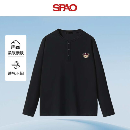 SPAO pure cotton Henry collar long-sleeved T-shirt for men and women 2025 autumn new loose inner layering shirt SPCX25ST05XY