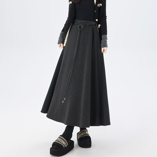 Skirt Autumn and Winter 2025 New Brown Slim Retro High Waist Maillard Temperament A-Line Long Skirt Versatile Gray M 80-105Jin Jin is equal to 0.5 kg