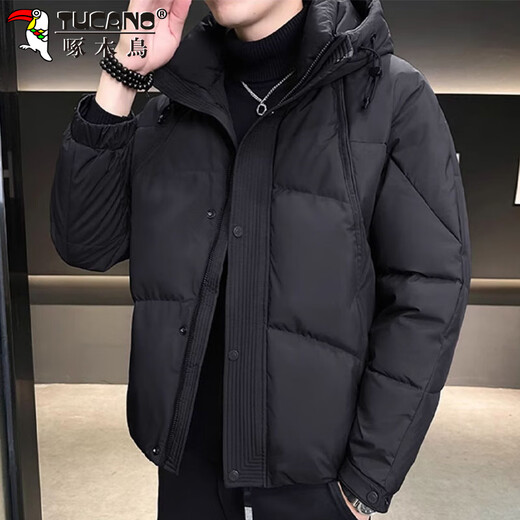 Woodpecker (TUCANO) Down Jacket Men's Winter Casual Jacket Hooded Thickened Short Bread Jacket Cold-proof and Warm Men's Clothing Black XL