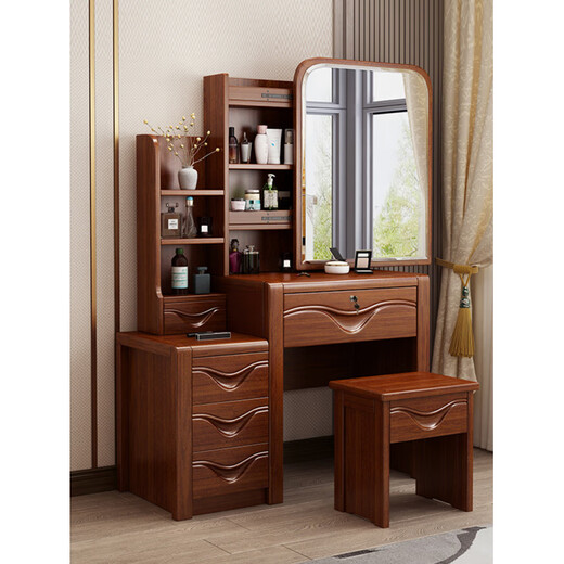 DeRUCCI HOME solid wood dresser and storage cabinet integrated bedroom modern Chinese style simple small apartment walnut dresser dresser 530# dresser (comes with stool) three colors available assembled wood