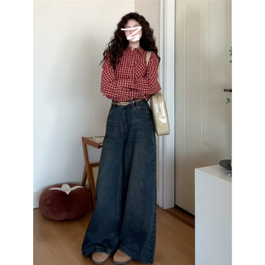 Hong Kong style retro red plaid long-sleeved shirt top for women 2026 new spring and autumn Korean style lazy style shirt jacket red plaid L 55/60kg