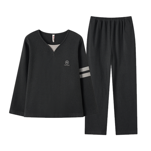 Fenton Pajamas Couple Anti-static German Velvet 2025 Autumn New Double-sided Velvet Sports Style Fake Two-piece Outerwear Home Clothes Set Carbon Gray-Women's M