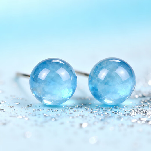 Shi Yue Jewelry (SHIYUEZHUBAO) Aquamarine Stud Earrings for Women Natural Crystal Earrings with Appraisal Certificate Sea Ning Pearl Style