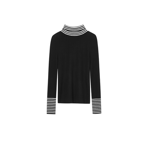 LANCY wool cashmere new winter versatile striped turtleneck slim knitted bottoming shirt for women black 2XL
