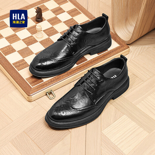 Hailan House HLA Leather Shoes Men's Business Casual Brogue Autumn and Winter Derby Shoes Men's HAAPXM2DAO093 Black 42
