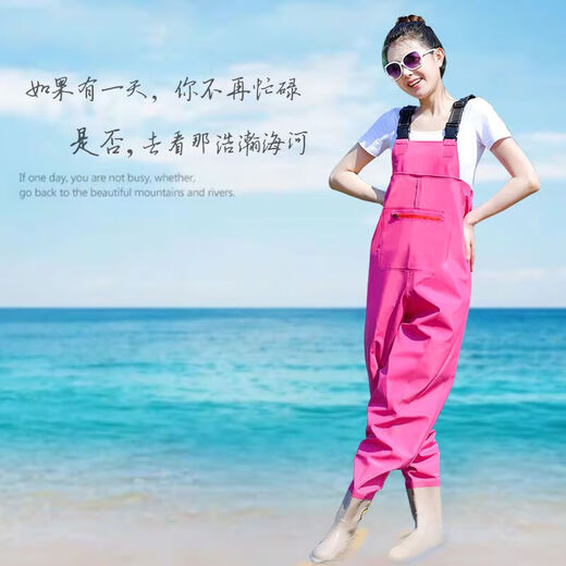 Women's waders with trousers and rain boots integrated, half-length one-piece fishing pants, waterproof for children on the beach, children's wading, yellow overalls (big pockets), shoe size 36