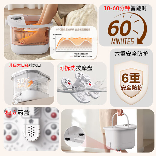 Midea foot bath tub electric foot bath heated fully automatic massage 2025 practical foot basin intelligent constant temperature knee therapy for home use ultraviolet sterilization + hot spring surfing + disassembly massage plate + leakage protection switch birthday gift for parents, mother-in-law, father and mother, elderly elderly, practical high-end health care