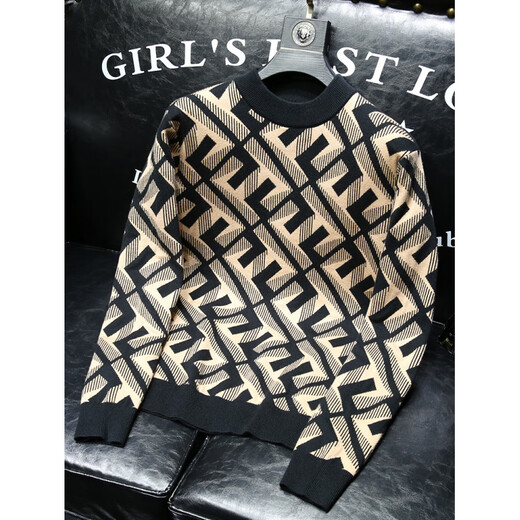 Barbouria high-end light luxury jacquard cardigan men's autumn and winter new style trendy slim inner layering shirt men's sweater black M