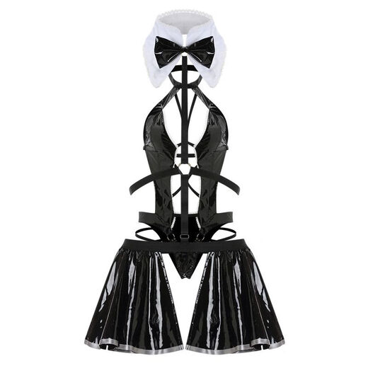 Japanese thong bra bellyband underwear lace maid servant style little cook apron style nightgown sexy clothes 06 black one size 80-120Jin Jin is equal to 0.5 kg