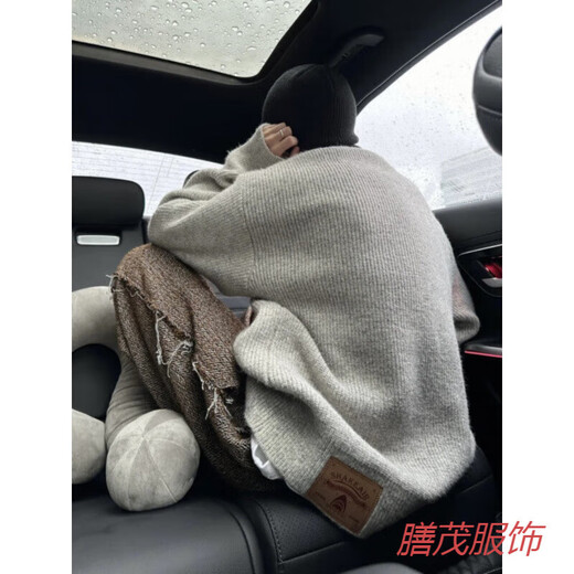 Playboy (PLAYBOY) Gray Henley Collar Sweater Men's Winter American Lazy Sweatshirt Trendy Brand Retro POL Light Gray Upgraded M