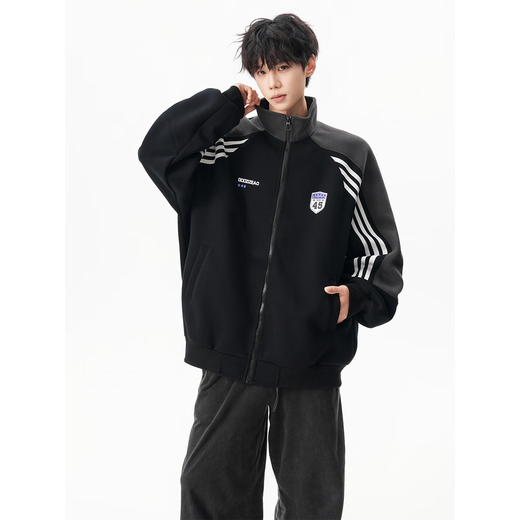 Легенда Западного региона Спортивный кардиган с рукавами реглан Куртка-свитер Мужская осенне-зимняя новая американская контрастная цветная пара Повседневная куртка с воротником-стойкой Белый Серый Обычный