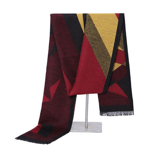 Ordos cashmere scarf men's plaid winter new Korean version thickened warm high-end gift scarf gray camel