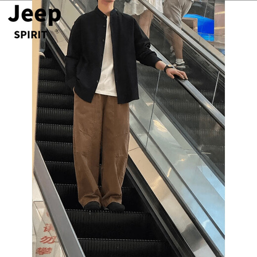 JEEP SPIRIT light mature style casual stand collar black shirt men's autumn new Chinese cotton and linen cardigan Henry collar shirt jacket black upgraded version M
