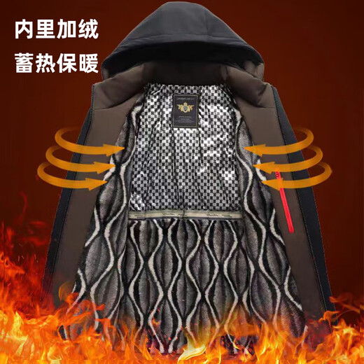 Woodpecker (TUCANO) cotton-padded jacket for men, thickened velvet, winter jacket, middle-aged and elderly men's cotton-padded jacket, fashionable and warm daddy jacket, black (thick velvet + removable hood) XL (135-155Jin Jin equals 0.5kg)