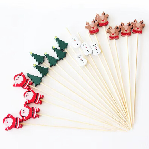 Carole disposable fruit skewers, bamboo skewers, flower skewers, fruit forks, creative art toothpicks, cocktail skewers, burger skewers, fruit inserts, commercial pink snowman (new product 100 pieces)