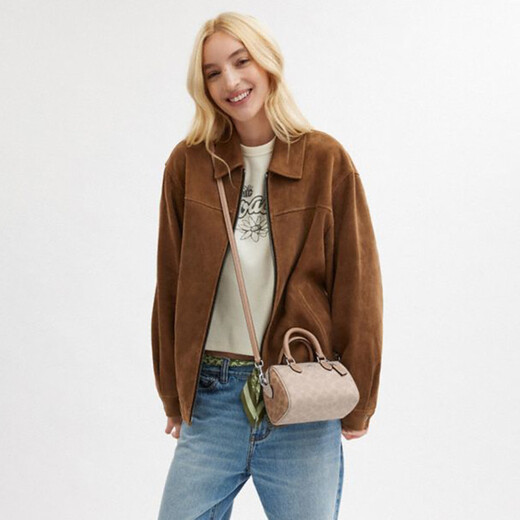 COACH Color Blocked Classic Logo Rowan 17 Mini Boston Crossbody Bag CW330 Sand Yellow/Taupe