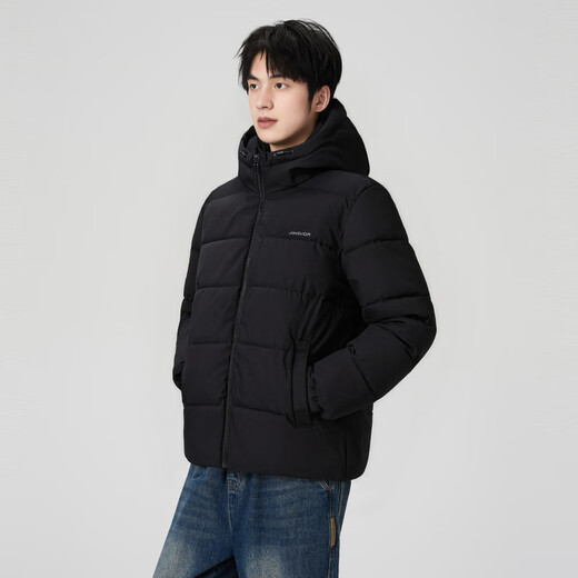 Kuaiyu Hooded Short Cotton Jacket Men's 2025 New Winter Lightweight Jacket Slim Casual Printed Men's Jacket Top Black XL