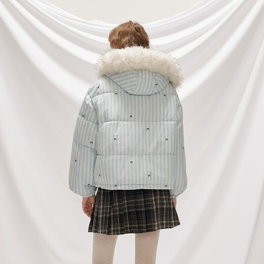 UNIFREE sweet wind cotton winter new style striped bow windproof warm thickened non-bloated jacket blue M