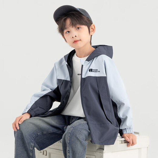 Duojia Boys' Jackets 2025 Spring and Autumn Outdoor Contrast Color Jackets Soft Shell Children's Loose and Crisp Hooded Windproof Tops