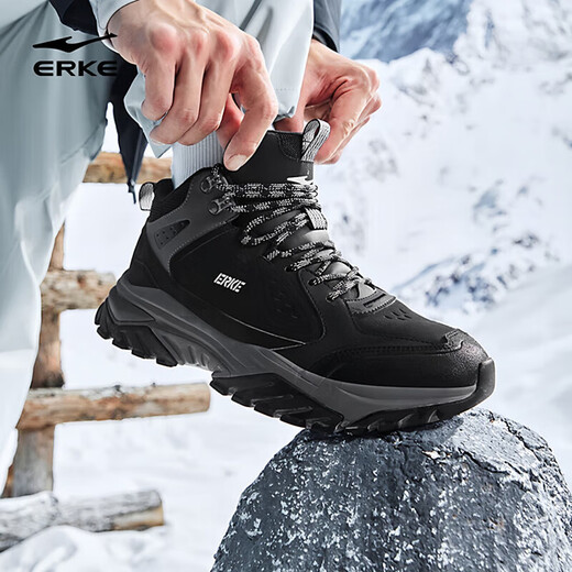 Hongxing Erke (ERKE) (ERKE) Nuanyang 3 men's shoes plus velvet casual shoes high-top winter new thickened warm sports shoes snow boots black/carbon gray (thick plus velvet - cold resistance and warmth) 42 ready for delivery